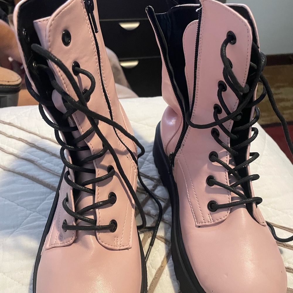 Pink Lace-Up Women's Boots